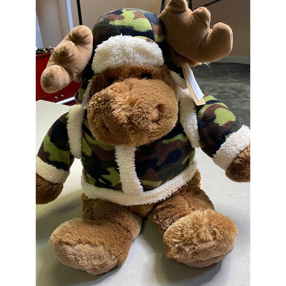 Sears 2014 Holiday Moose Plush Camo Jacket Trapper Hat Stuffed Animal 21 inch